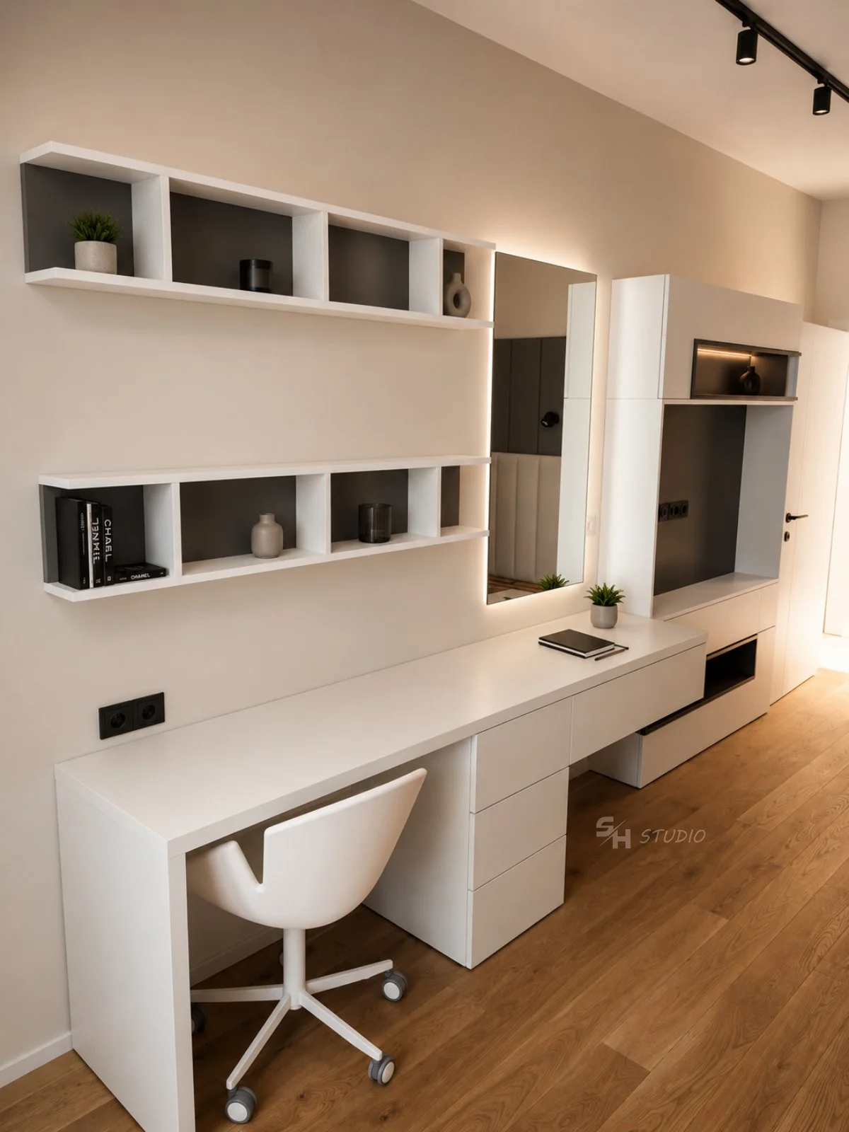 KDIA — custom study composition with shelving, desk and integrated storage